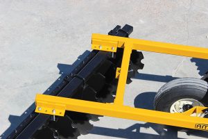 Closeup of D41 Wheel Offset Harrow rear gang angle