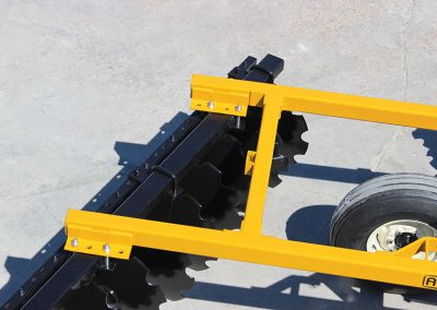 Closeup of D41 Wheel Offset Harrow rear gang angle