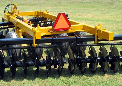 Front view of F42 Wheel Offset Harrow with safety emblem