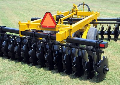 Front view of F42 Wheel Offset Harrow with safety emblem