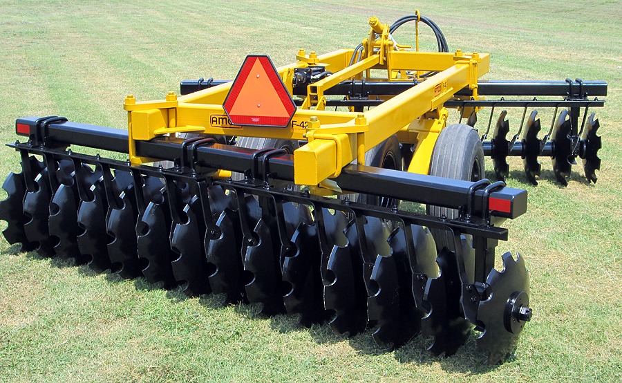 Front view of F42 Wheel Offset Harrow with safety emblem