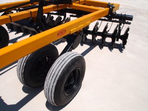 Closeup of J42 Wheel Offset Harrow dual wheels