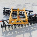 Aerial view of LOF Lift Offset Harrow and back hitch