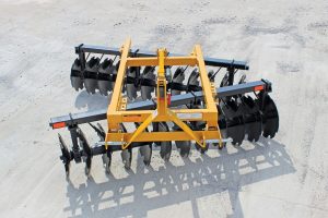 Aerial view of LOF Lift Offset Harrow and back hitch