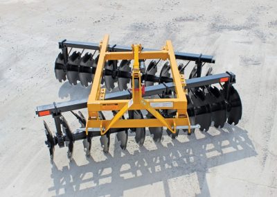 Aerial view of LOF Lift Offset Harrow and back hitch