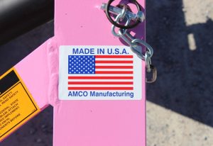 Made in U.S.A. sticker on pink AMCO equipment