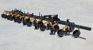 Full view 12-row toolbar with bedding hipper assemblies