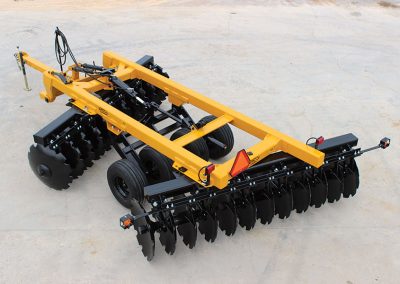 Aerial view of G2 Wheel Offset Harrow with safety emblem