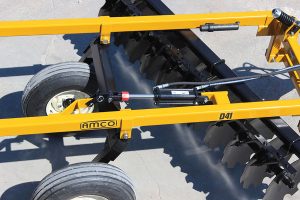 Closeup of D41 Wheel Offset Harrow hydraulic cylinder