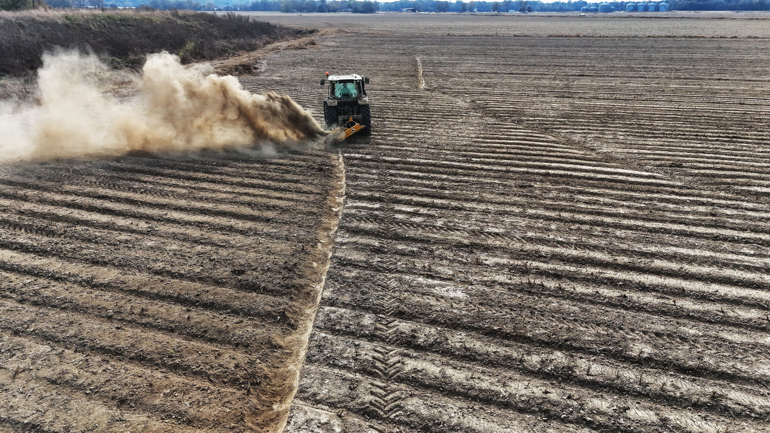 Aerial view of Offset Rotary Ditcher digging a trench